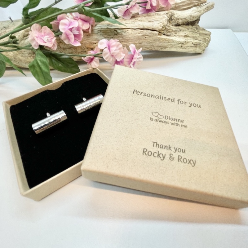 Cufflinks Cremation Ashes Urn Barrel Shaped personalised with message
