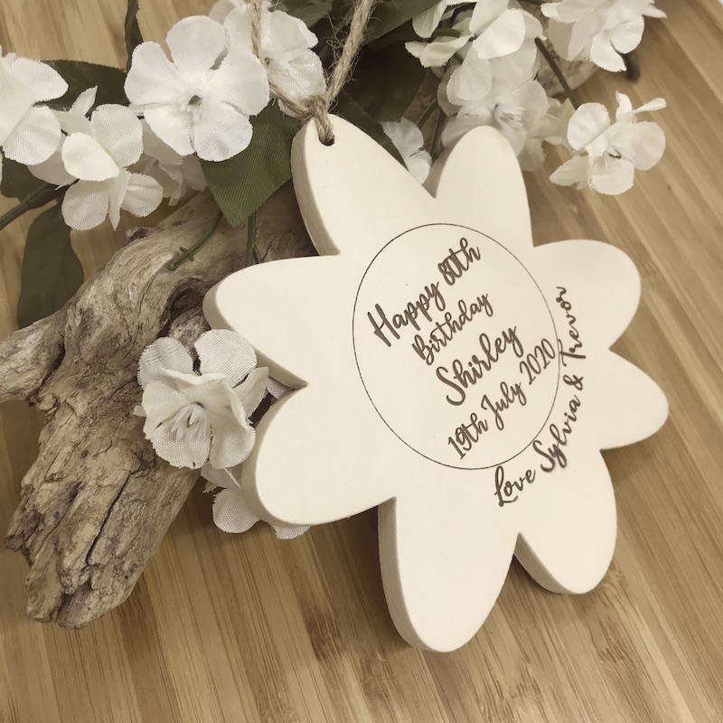 Flower Shaped Cream Plaque Personalised with your own words