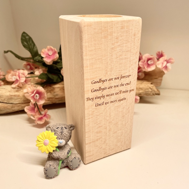 Personalised Tall Wood Block Candle holder to remember a loved one freesia design