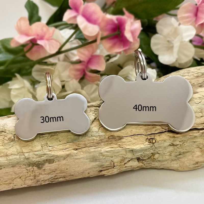 Dog ID Tag Personalised Bone Shaped with I'M MICROCHIPPED AND SPAYED