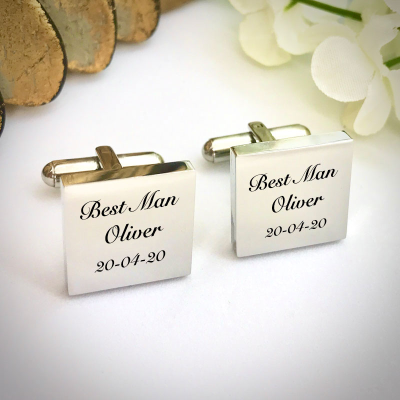 Wedding Cufflinks Square Shaped personalised for weddings with BEST MAN