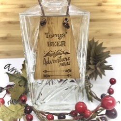 Beer Bottle Tag Drinks Plaque in Bamboo ''Adventure Awaits'' Personalised with your own words