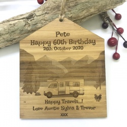 Camper Van Plaque in Bamboo  ''Happy Birthday'' Personalised with your own words