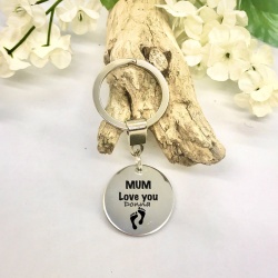Personalised Keyring withMUM LOVE YOU and your NAME with two baby feet image