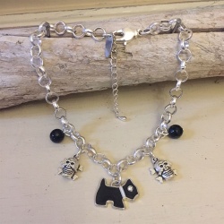 Personalised Dog Necklace JACK RUSSELL Design<br>Handmade with Silver-Plated Belcher Chain, Charms & Black Agate Gemstones