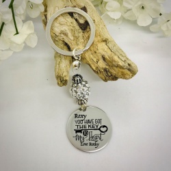 Personalised Keyring with Silver Sparkle Bead Design - YOU HAVE GOT THE KEY TO MY HEART