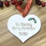 1 Merry Christmas Nanny White Heart Bauble Personalised with your own words