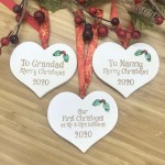1 Merry Christmas Set of Three White Heart Baubles Personalised with your own words