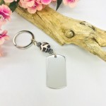 Personalised Rectangular Shape Keyring with Leopard Bead BLANK for your own MESSAGE