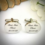 Wedding Cufflinks Oval Shaped personalised for weddings with BEST MAN