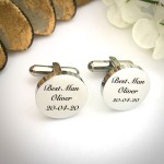 Wedding Cufflinks Round Shaped personalised for weddings with BEST MAN