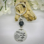 Personalised Keyring with Grey Shiny Bead Design - I LOVE YOU MORE THAN COFFEE