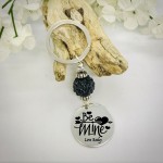Personalised Keyring with Black Sparkle Bead Design - BE MINE