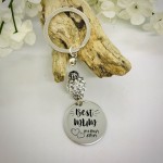 Personalised Keyring with Silver Sparkle Bead BEST MUM with CUTE HEARTS and NAMES