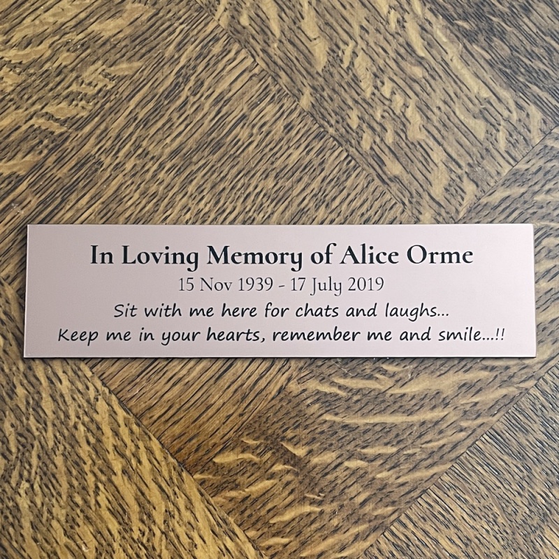 In Memory of Remembrance Outdoor Bench Plaque Personalised 15cm x 4 or 5cm