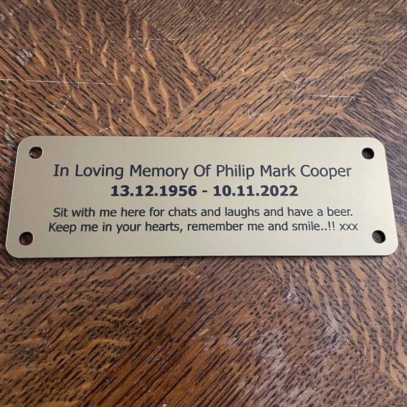 Memorial plaque in remembrance outdoor bench plaque personalised 15 x 4 or 5cm 5.9 x 1.57 or 1.96 inch various colours we also offer custom sizes