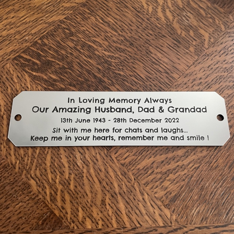 In Memory of Remembrance Outdoor Bench Plaque Personalised 15cm x 4 or 5cm