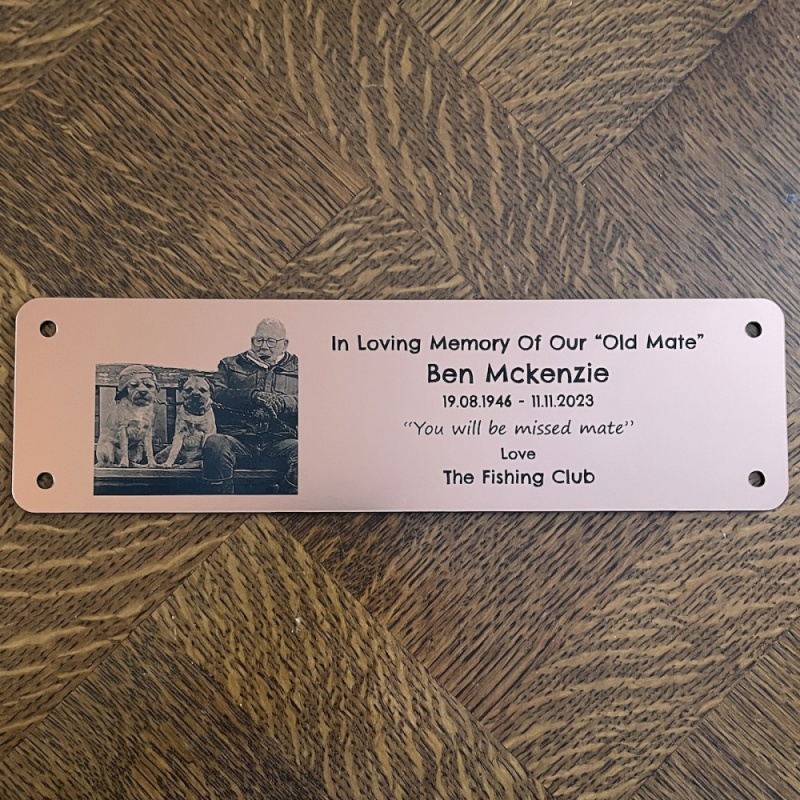 Memorial plaque in remembrance outdoor bench plaque with photograph personalised 25 x 7cm 9.84 x 2.75 inch various colours we also offer custom sizes