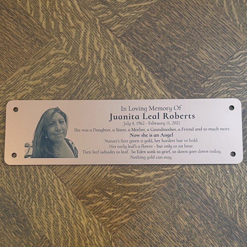 Memorial plaque in remembrance outdoor bench plaque with photograph personalised 25 x 7cm 9.84 x 2.75 inch various colours we also offer custom sizes