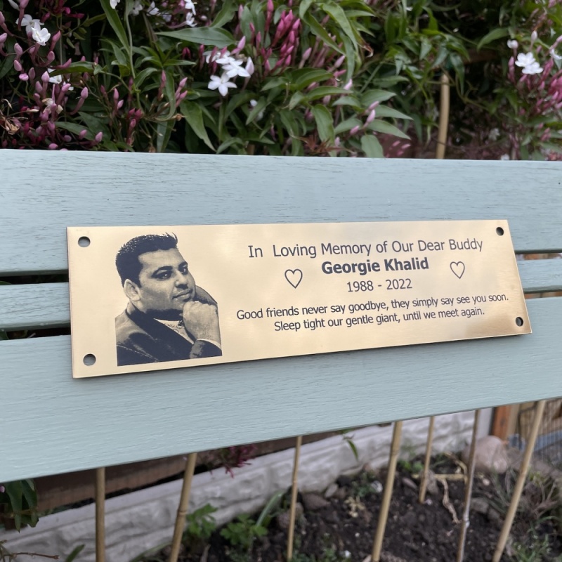 Memorial plaque in remembrance outdoor bench plaque with photograph personalised 25 x 7cm 9.84 x 2.75 inch various colours we also offer custom sizes