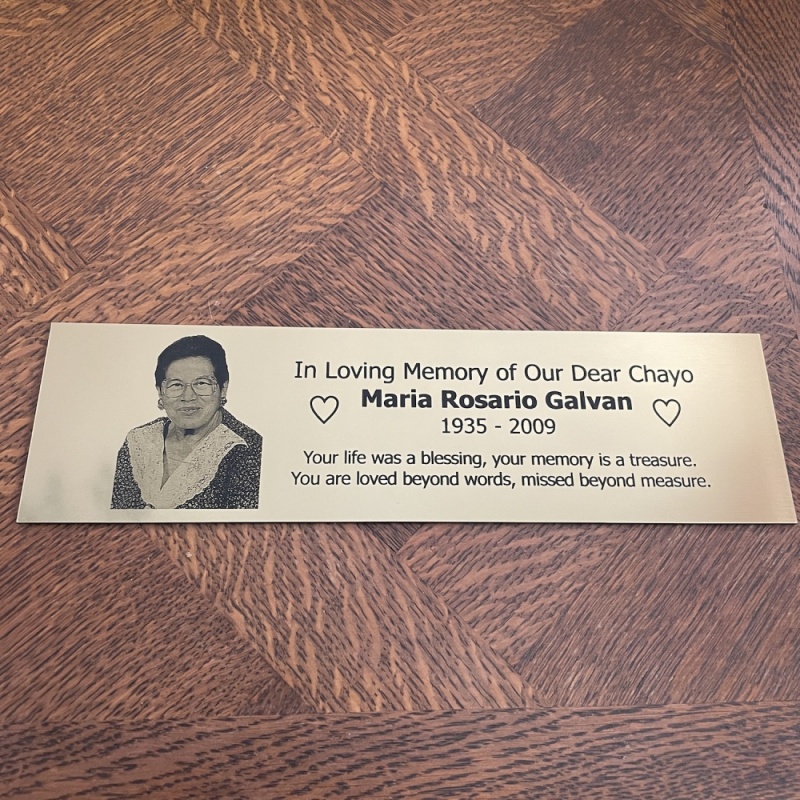 Memorial plaque in remembrance outdoor bench plaque with photograph personalised 25 x 7cm 9.84 x 2.75 inch various colours we also offer custom sizes