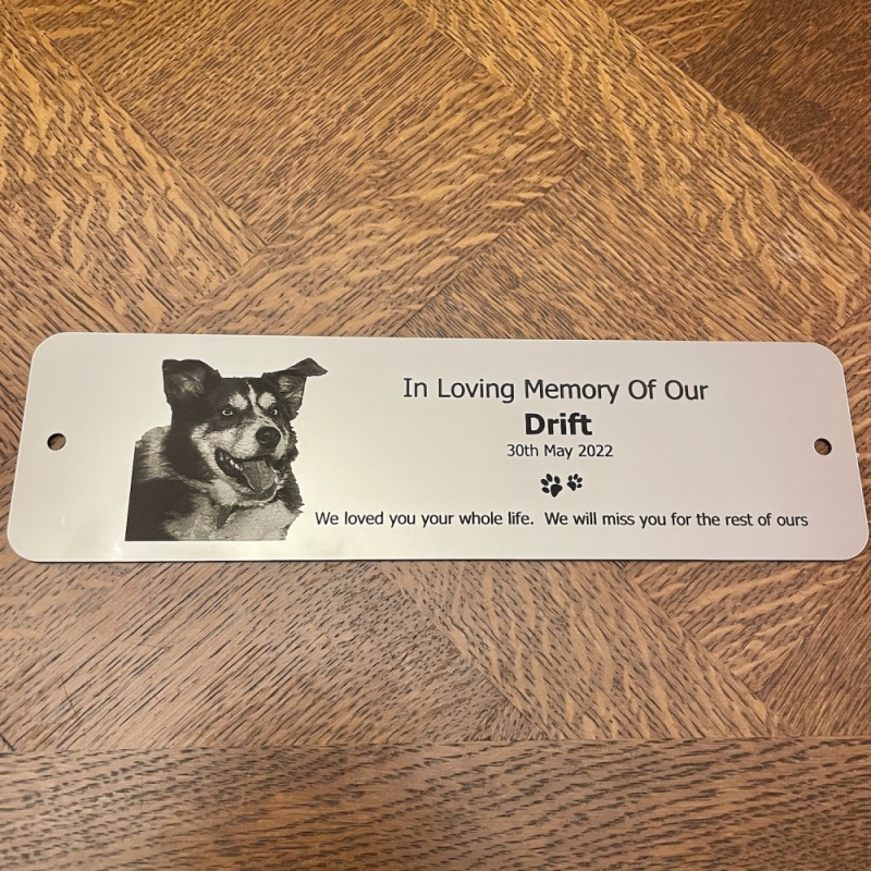 Memorial plaque in remembrance Dog Cat Pet outdoor bench plaque with photograph personalised 25 x 7cm  9.84 x 2.75 inch various colours we also offer custom sizes