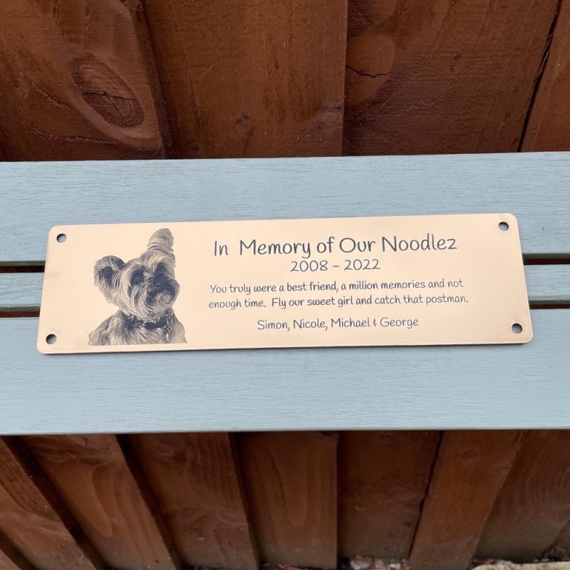 Memorial plaque in remembrance Dog Cat Pet outdoor bench plaque with photograph personalised 25 x 7cm  9.84 x 2.75 inch various colours we also offer custom sizes