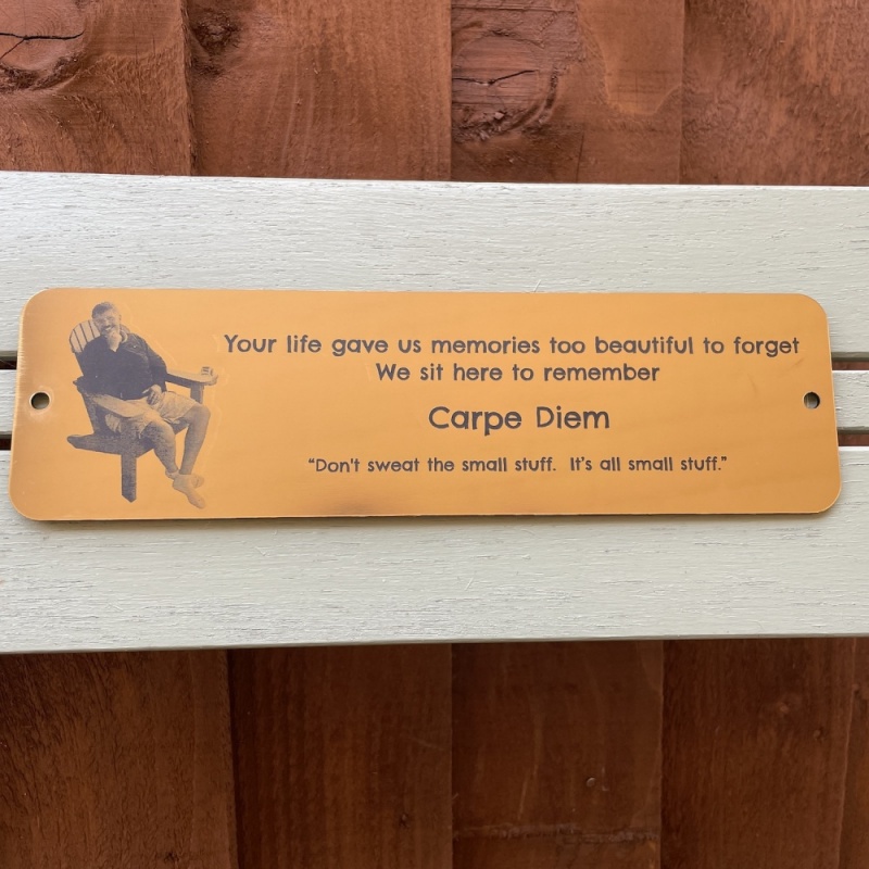 Memorial Plaque in Remembrance Outdoor Bench Plaque with Photograph Personalised 25 x 7cm / 9.84 x 2.75 inch- we also offer custom sizes