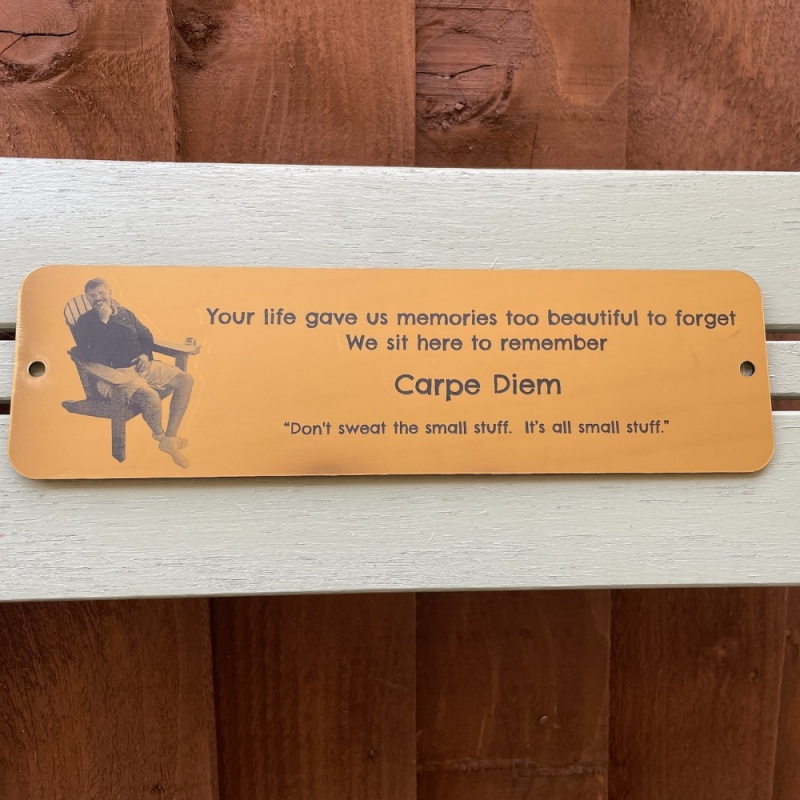 Memorial plaque in remembrance outdoor bench plaque with photograph personalised 25 x 7cm 9.84 x 2.75 inch various colours we also offer custom sizes