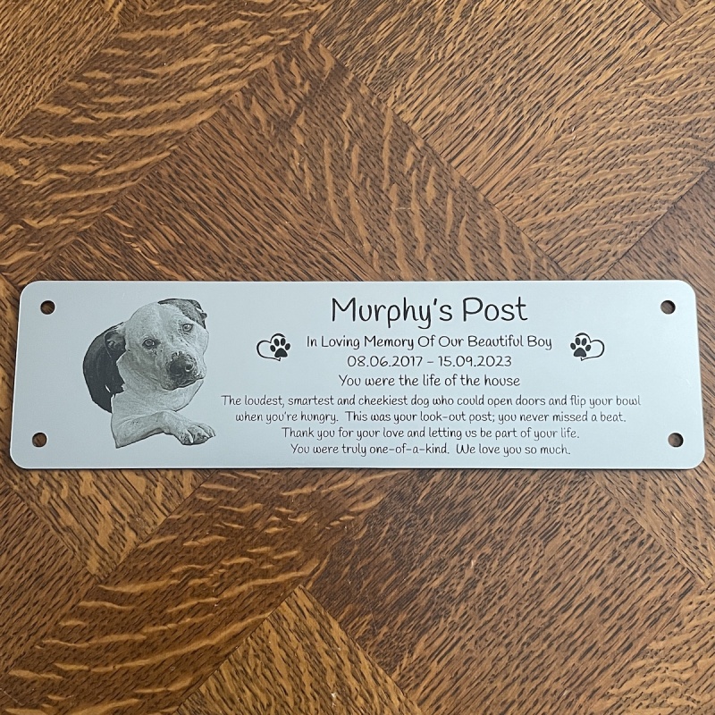 Memorial plaque in remembrance Dog Cat Pet outdoor bench plaque with photograph personalised 25 x 7cm  9.84 x 2.75 inch various colours we also offer custom sizes