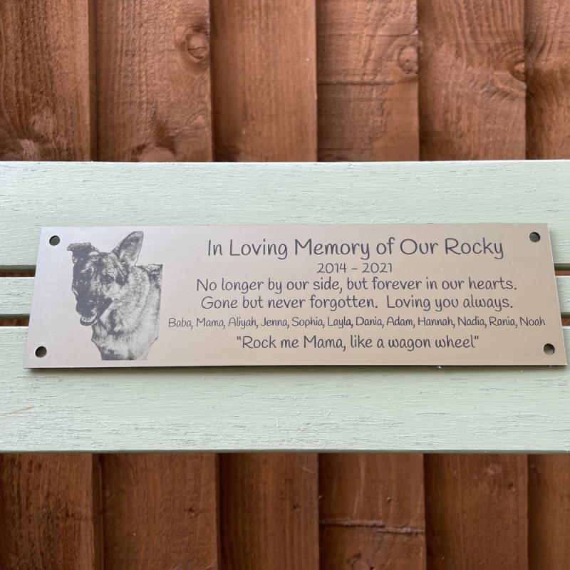 Memorial Plaque in Remembrance Dog Cat Pet Outdoor Bench Plaque with Photograph Personalised 25 x 7cm / 9.84 x 2.75 inch - we also offer custom sizes