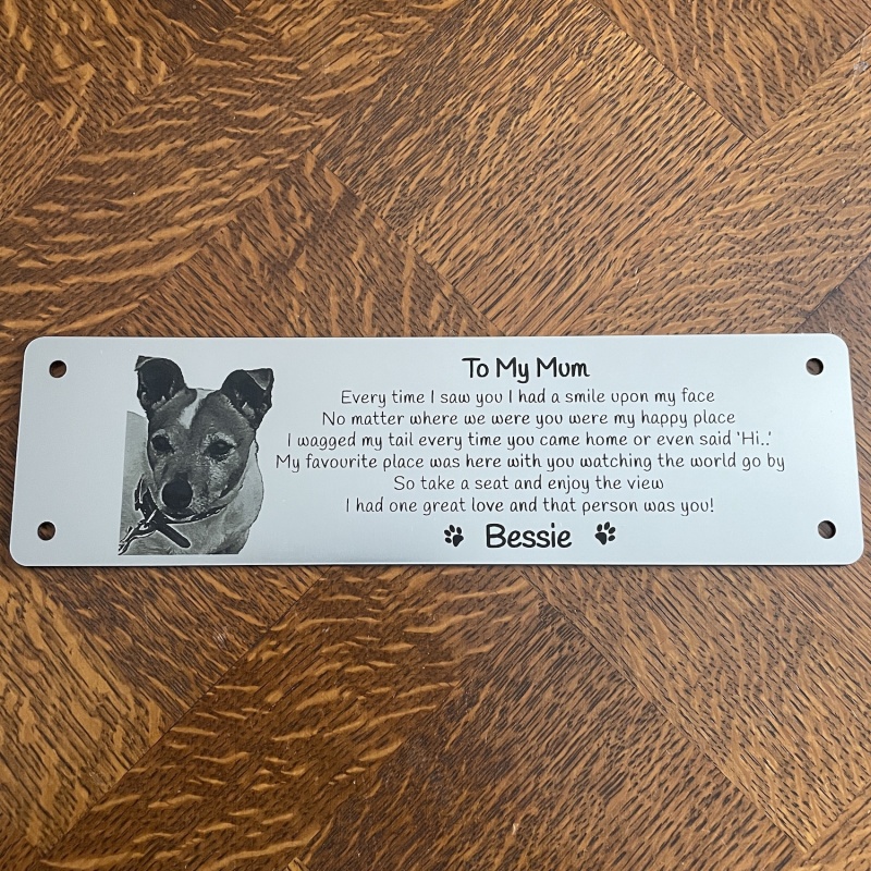 Memorial plaque in remembrance Dog Cat Pet outdoor bench plaque with photograph personalised 25 x 7cm  9.84 x 2.75 inch various colours we also offer custom sizes