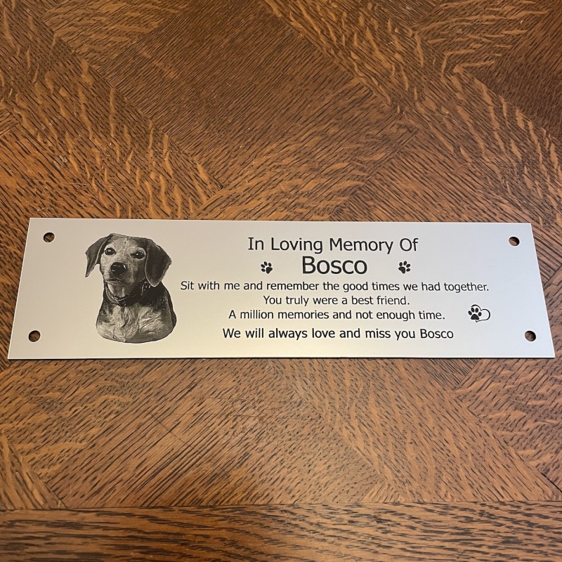 Memorial plaque in remembrance Dog Cat Pet outdoor bench plaque with photograph personalised 25 x 7cm  9.84 x 2.75 inch various colours we also offer custom sizes