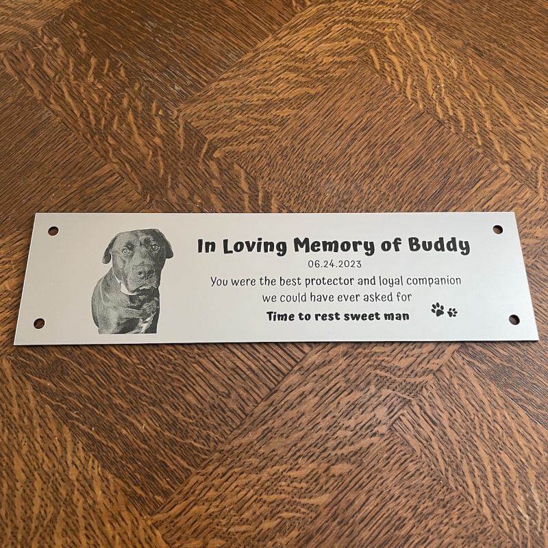 Memorial plaque in remembrance Dog Cat Pet outdoor bench plaque with photograph personalised 25 x 7cm  9.84 x 2.75 inch various colours we also offer custom sizes