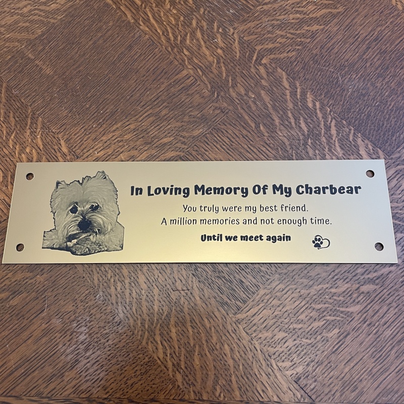 Memorial plaque in remembrance Dog Cat Pet outdoor bench plaque with photograph personalised 25 x 7cm  9.84 x 2.75 inch various colours we also offer custom sizes