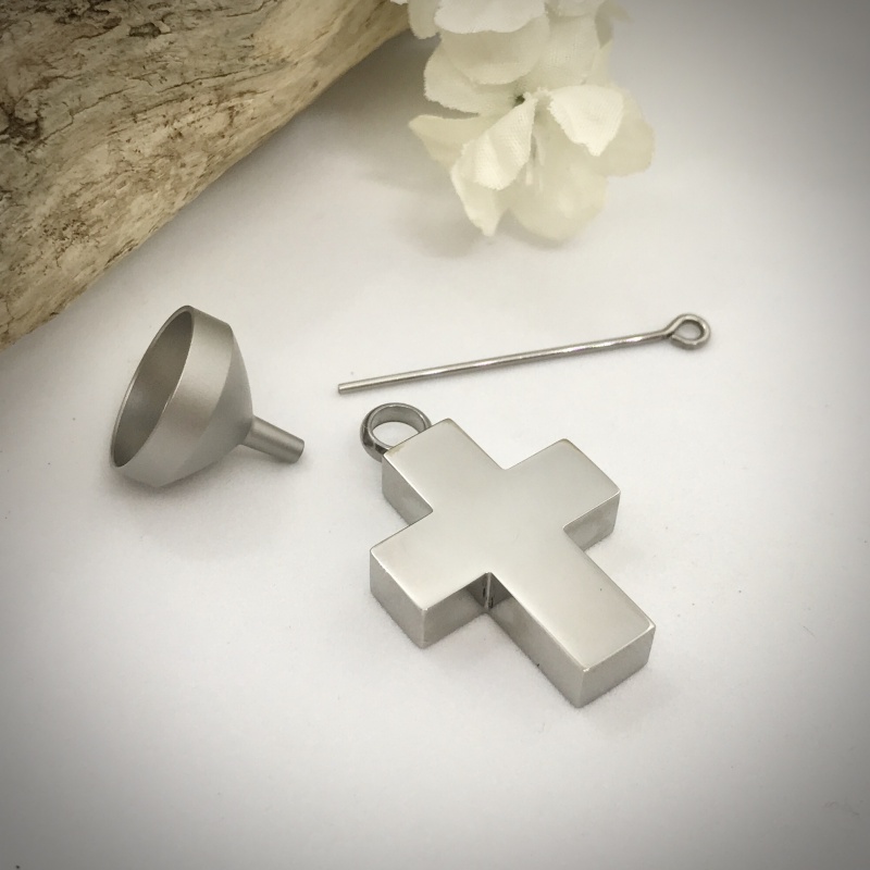 Cremation Ashes Urn Cross Shaped for keepsake, necklace or bracelet personalised with your own words or design