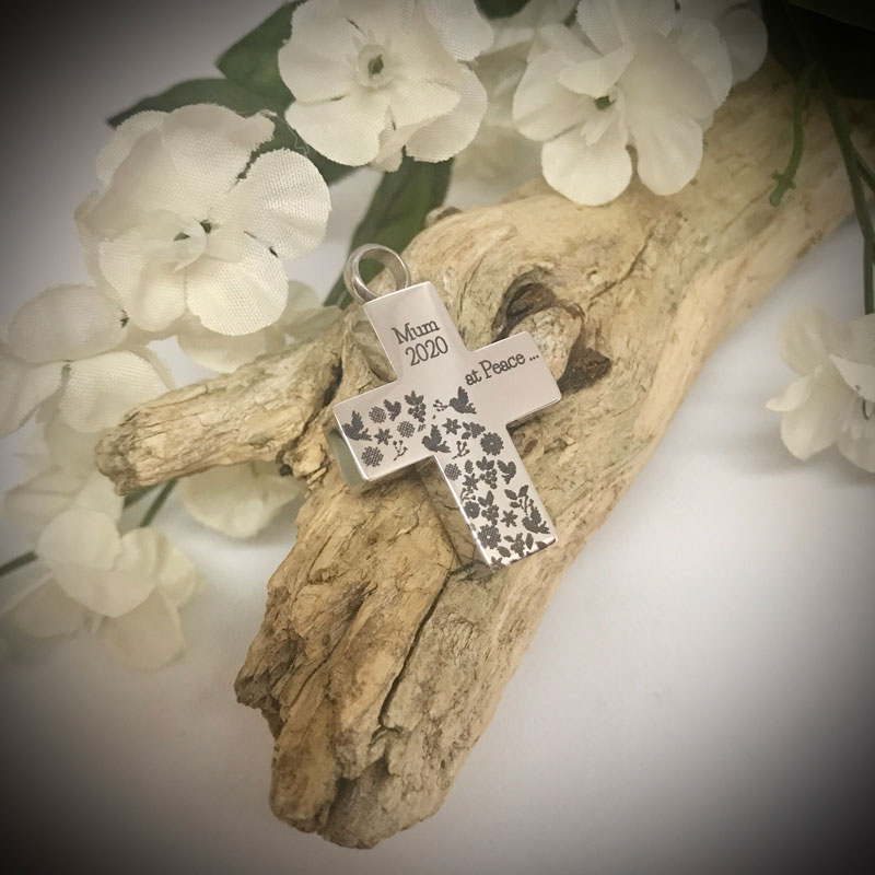 Cremation Ashes Urn Cross Shaped for keepsake, necklace or bracelet personalised with your own words or design