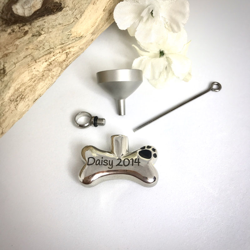 Cremation Ashes Urn Dog Bone Shaped for Pet keepsake, necklace or bracelet personalised with your own words or design