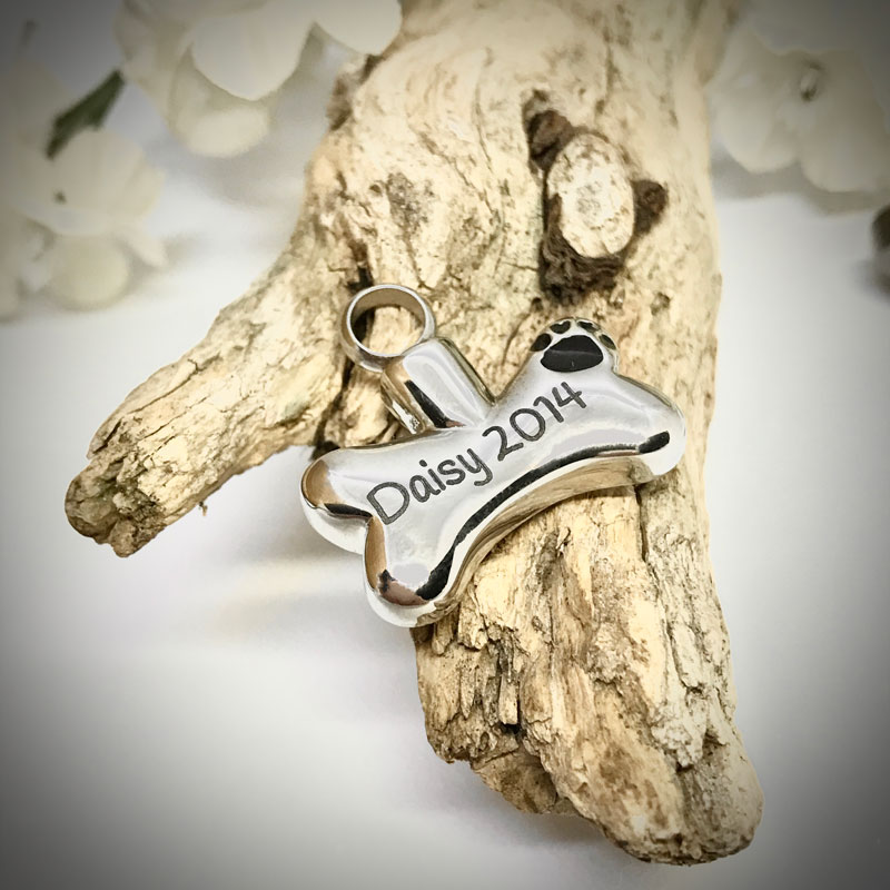 Cremation Ashes Urn Dog Bone Shaped for Pet keepsake, necklace or bracelet personalised with your own words or design