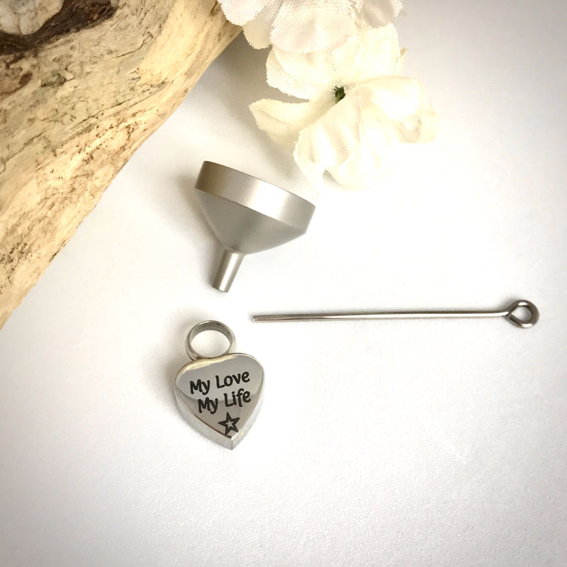 Cremation Ashes Urn Heart Shaped Small for keepsake, necklace or bracelet personalised with your own words or design