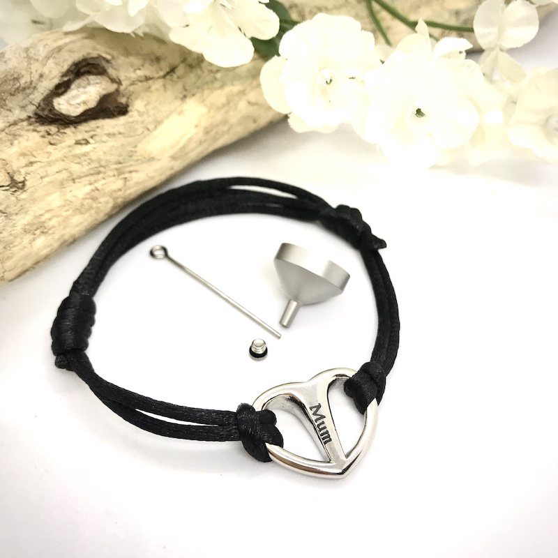 Cremation Ashes Urn Bracelet Rope Style with Heart connector personalised with your own words or design