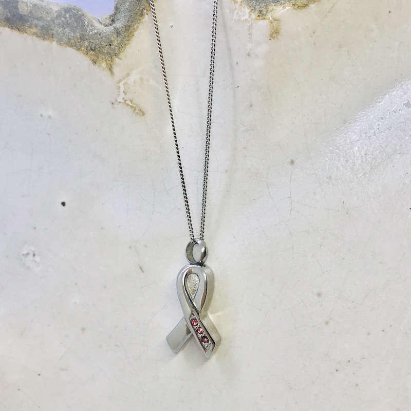 Cremation Ashes Urn Breast Cancer Awareness Ribbon Shaped Pendent for keepsake, necklace or bracelet personalised