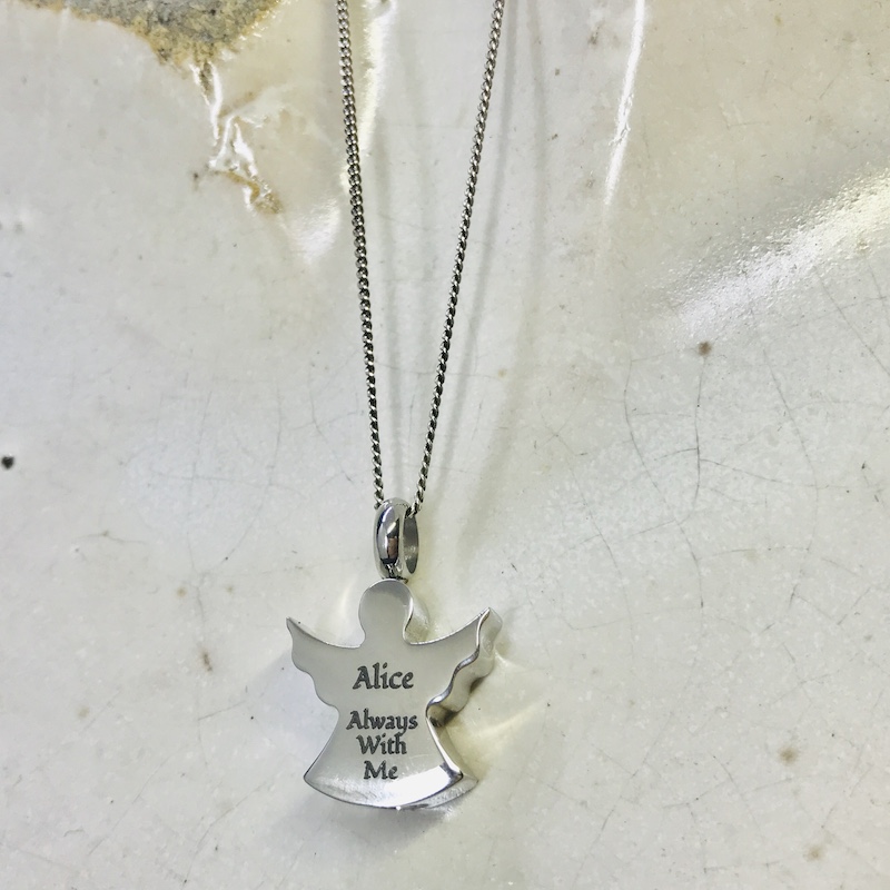Cremation Ashes Urn Guardian Angel Shaped for keepsake, necklace or bracelet personalised with your own words or design