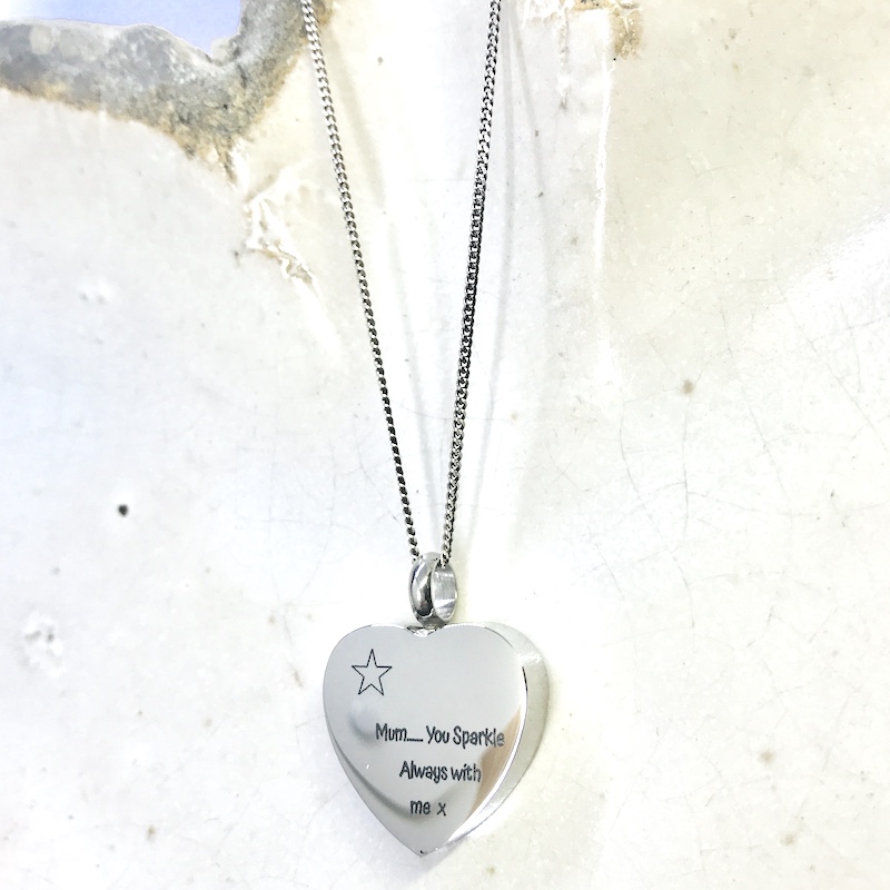 Cremation Ashes Urn Heart Shaped for keepsake, necklace or bracelet personalised with your own words or design