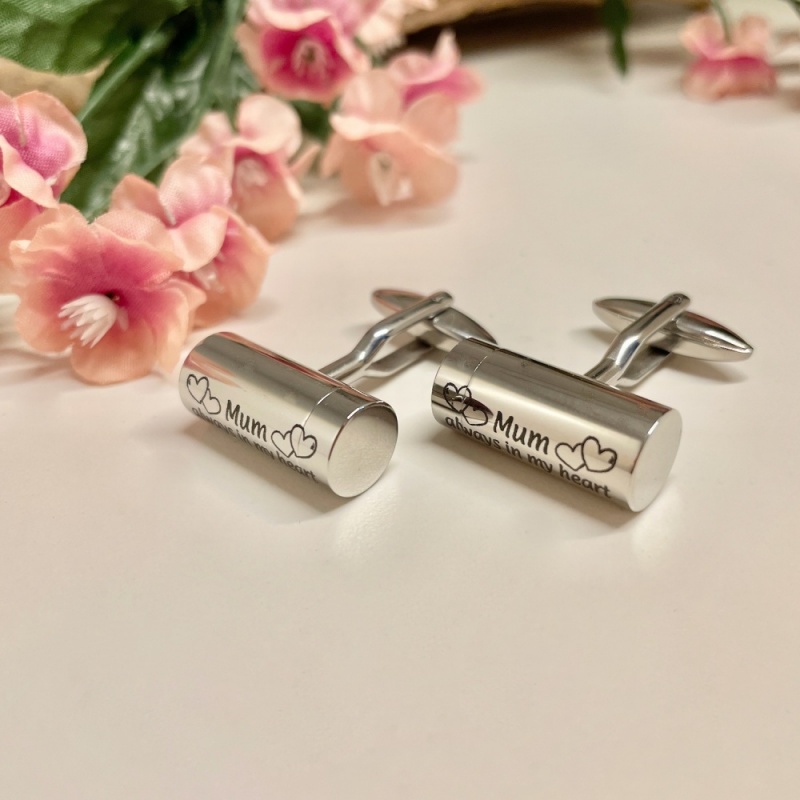 Cufflinks Cremation Ashes Urn Barrel Shaped personalised with message