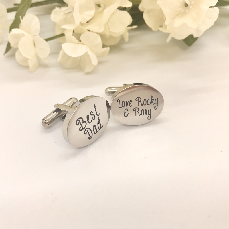 Oval Shaped Cufflinks personalised with BEST DAD