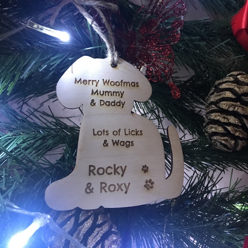 Xmas Personalised Wooden Christmas Decoration from the Dog
