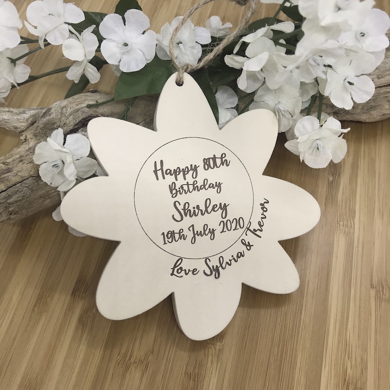 Flower Shaped Cream Plaque Personalised with your own words