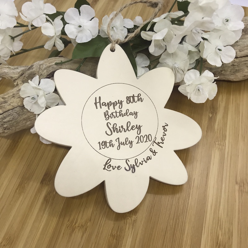 Flower Shaped Cream Plaque Personalised with your own words