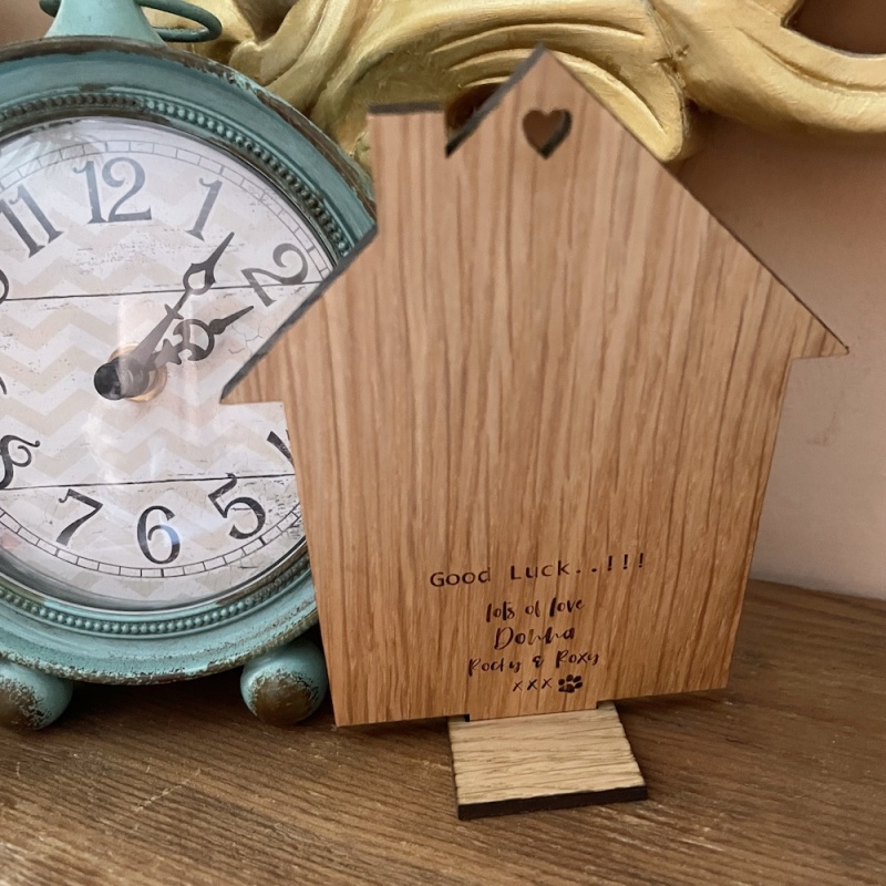 Wooden Home Sweet Home Plaque Keepsake in Solid Oak Wood with Stand Personalised with your own words